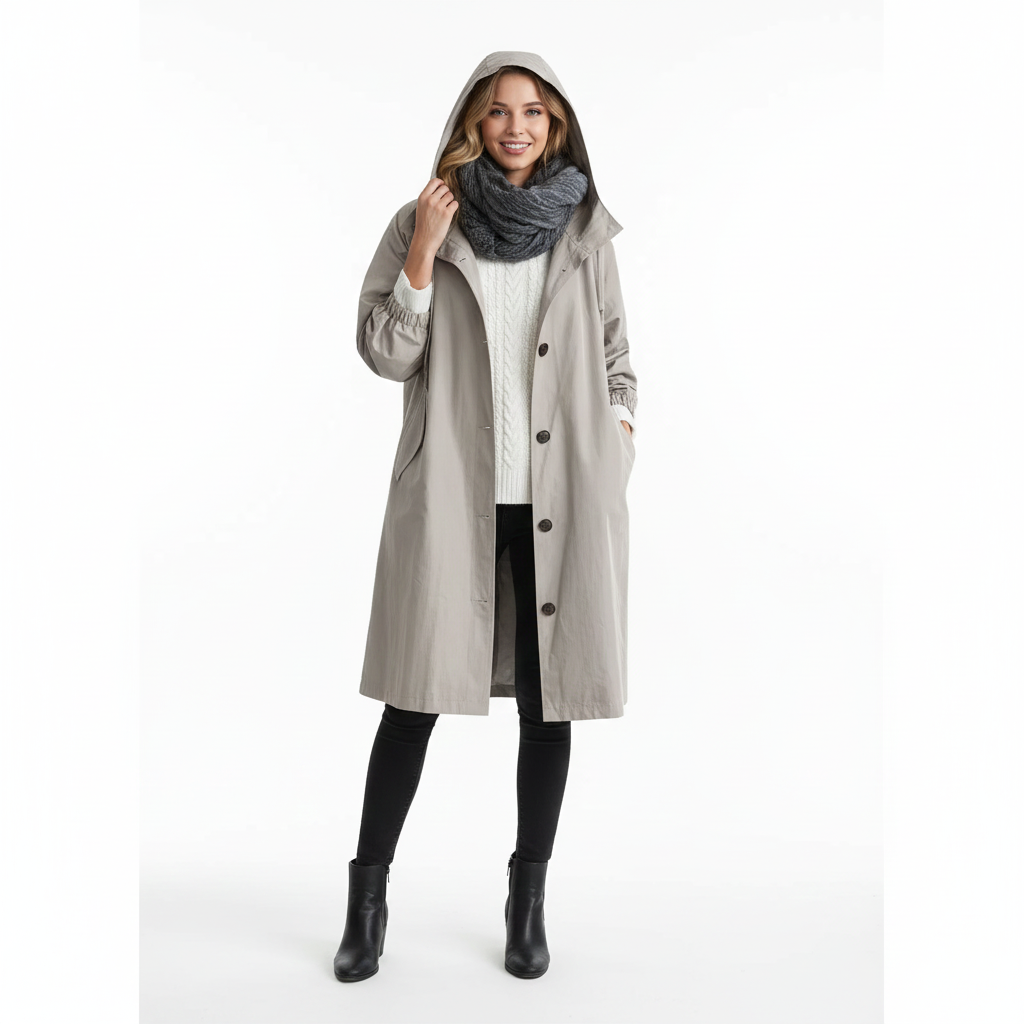 Arlyn Trenchcoat Femme Manteau Long Oversize avec Capuche & Coupe Élégante, vue 7