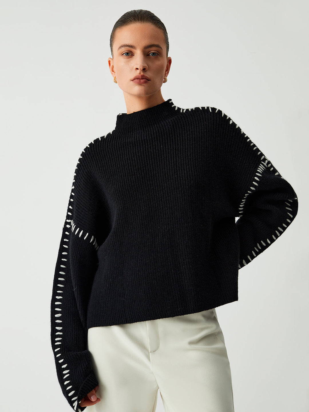 Kayla Pull Femme Pull Oversize à Col Montant en Maille Douce Chic & Confortable