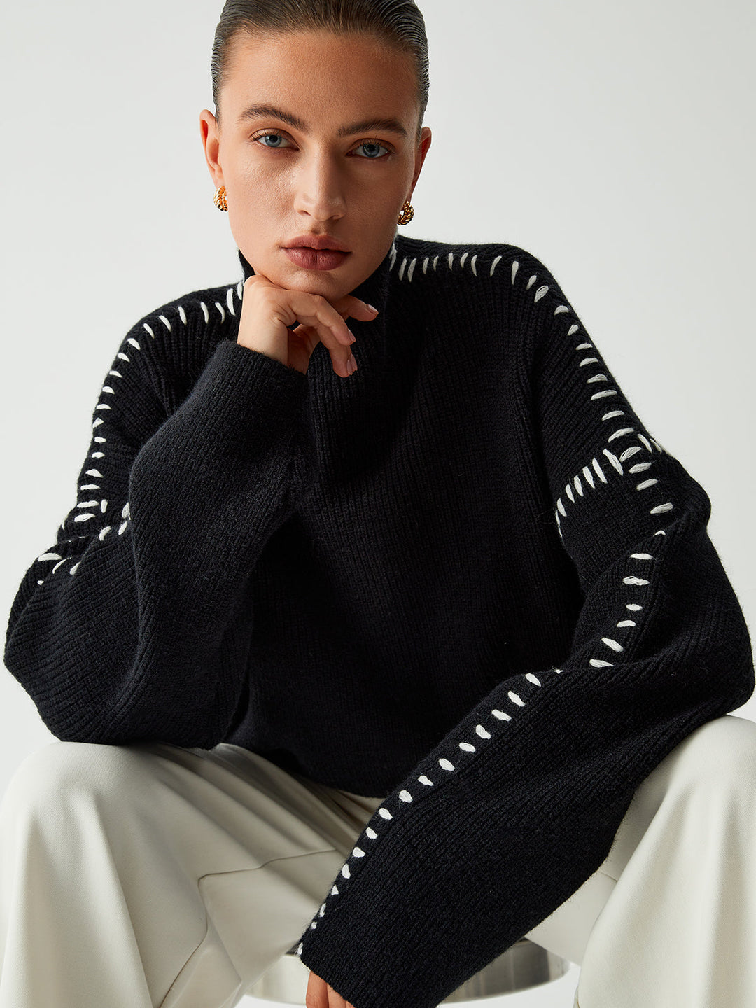 Kayla Pull Femme Pull Oversize à Col Montant en Maille Douce Chic & Confortable, vue 6