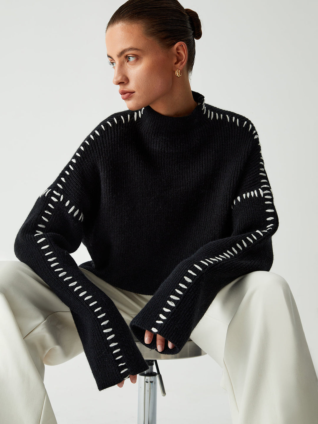Kayla Pull Femme Pull Oversize à Col Montant en Maille Douce Chic & Confortable, vue 3