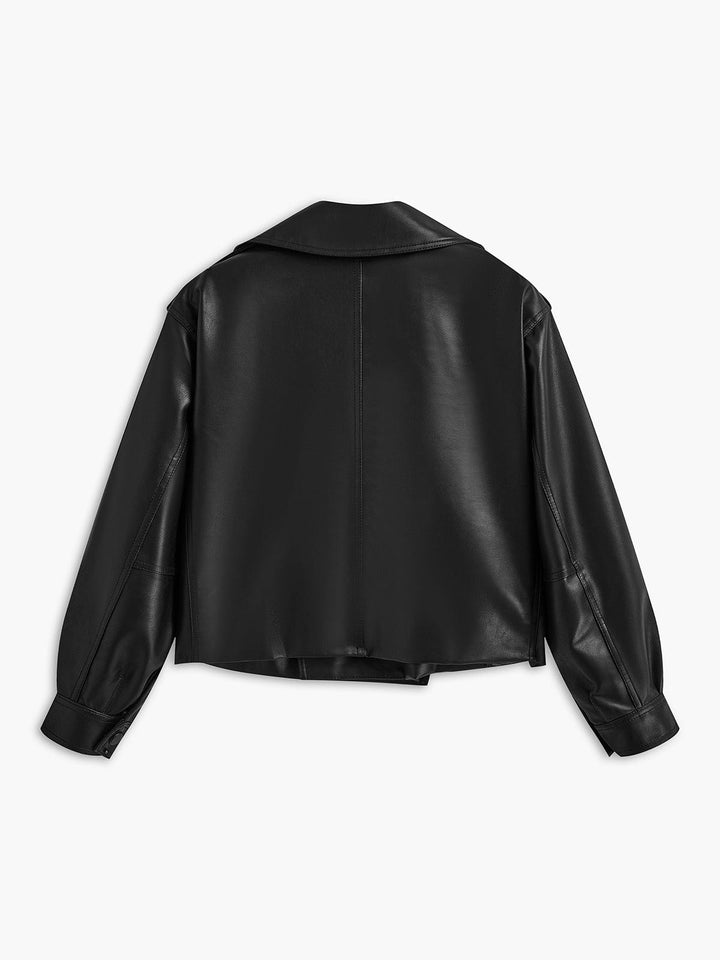 Sixtine Veste biker en simili cuir noir – coupe cropped asymétrique élégante Femme