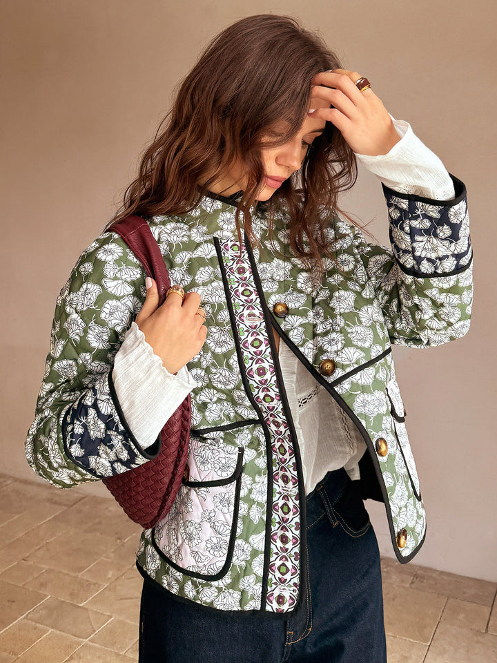 Lennox Veste Matelassée Fleurie Multicolore, Bohème et Traditionnel pour un Style Unique