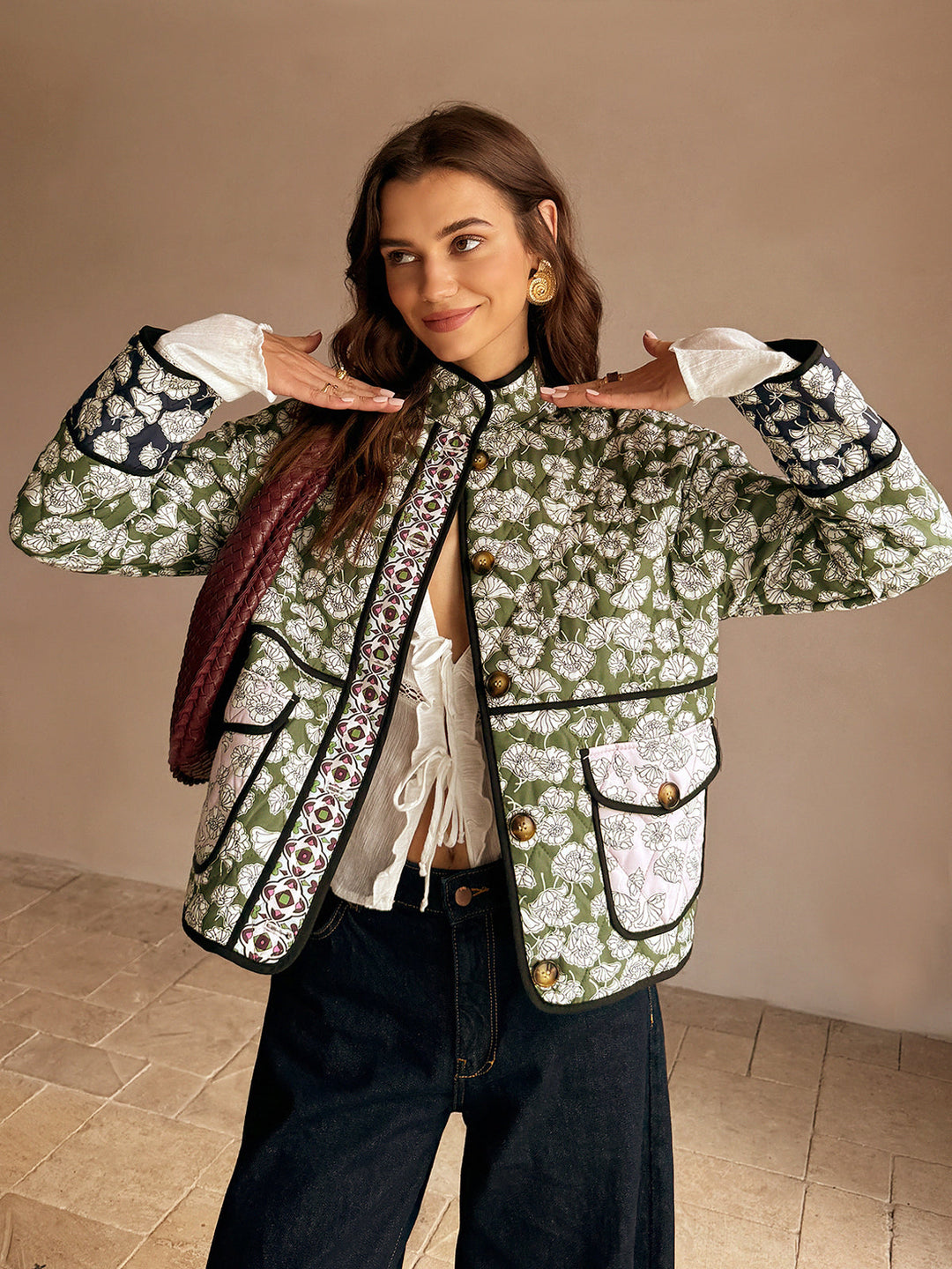 Lennox Veste Matelassée Fleurie Multicolore, Bohème et Traditionnel pour un Style Unique, vue 2