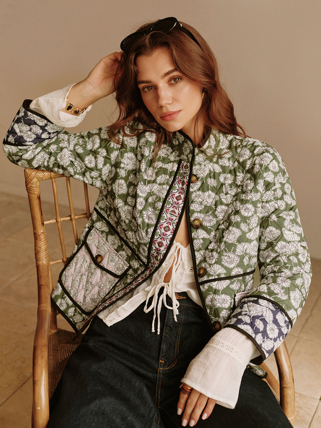 Lennox Veste Matelassée Fleurie Multicolore, Bohème et Traditionnel pour un Style Unique, vue 5