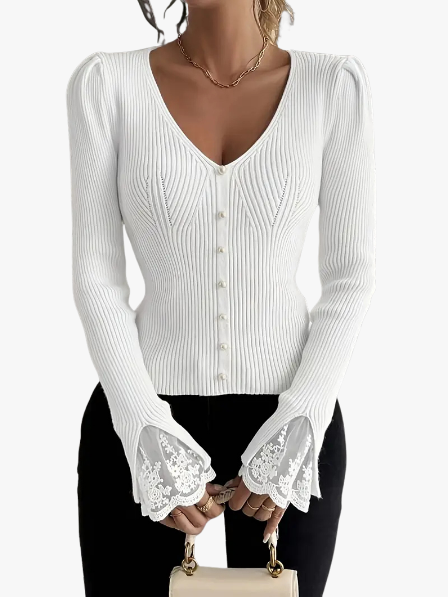 Pull à Col en V et Côtes pour femme