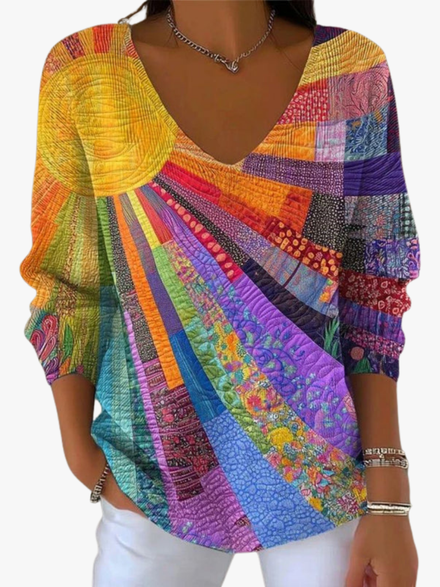 Pull Imprimé Col V pour femme