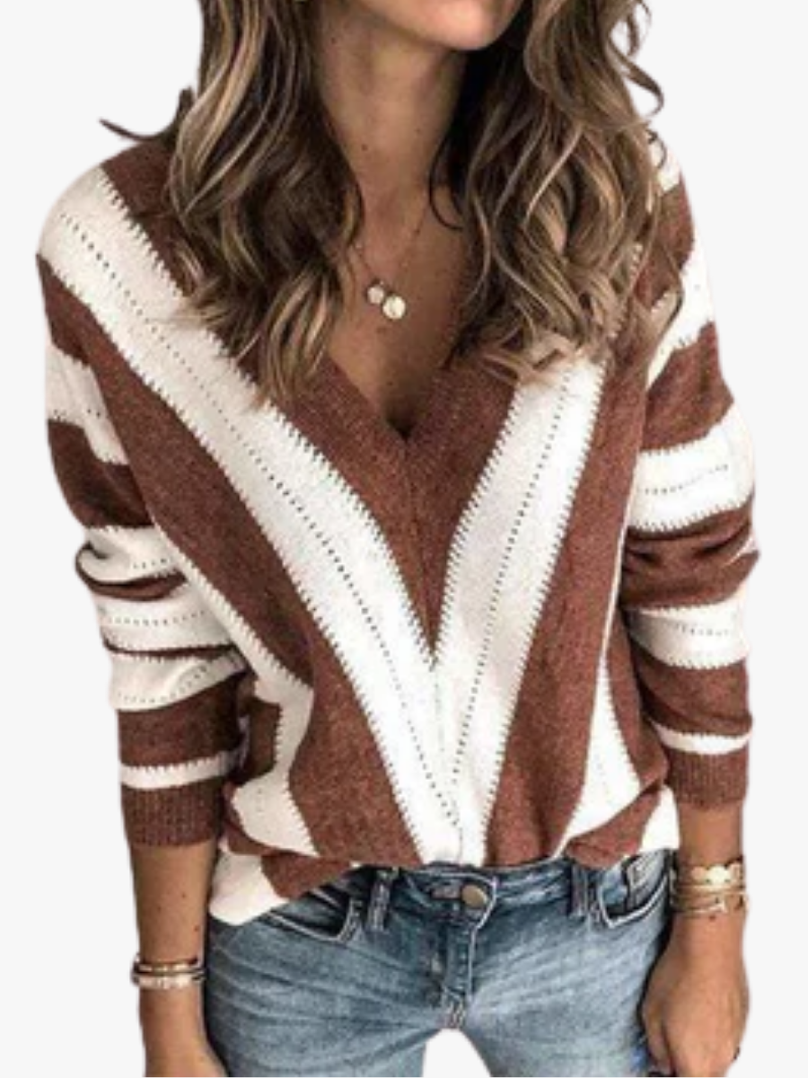 Pull Rayé Col V pour femme