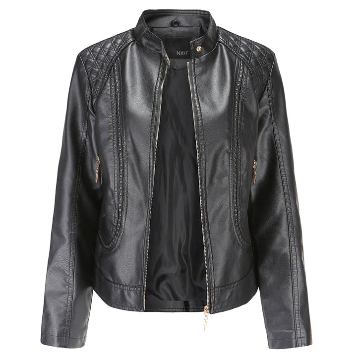 Janiyah Veste Femme en Cuir Col Montant Chic, Fermetures Éclair & Style Moderne Élégant