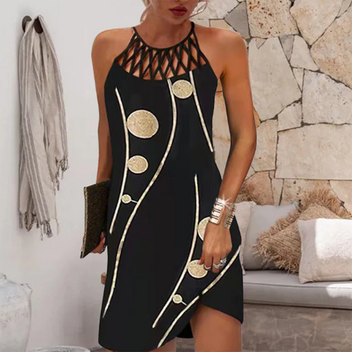 Muosiaxa | Robe Imprimée Évasée Col Rond Sans Manches pour Femmes