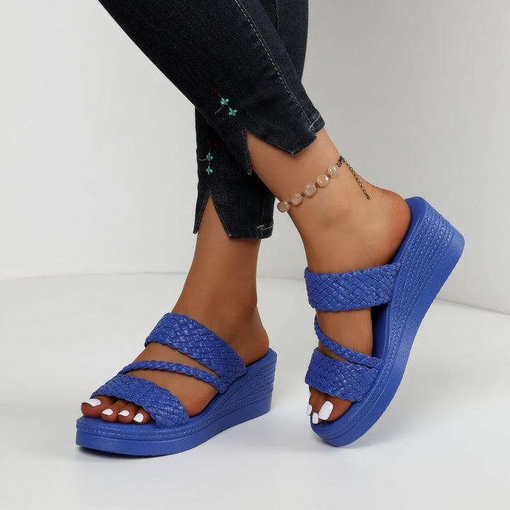 Slides Tressés à Talon Compensé pour femme, vue 7