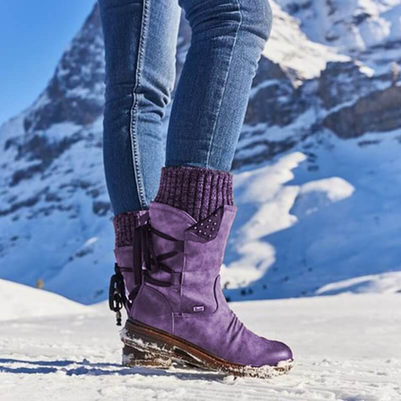 Juliana Bottes de Neige Femme Bottes Mi-Hautes d’Hiver en Cuir PU Résistant & Semelle Robuste, vue 6