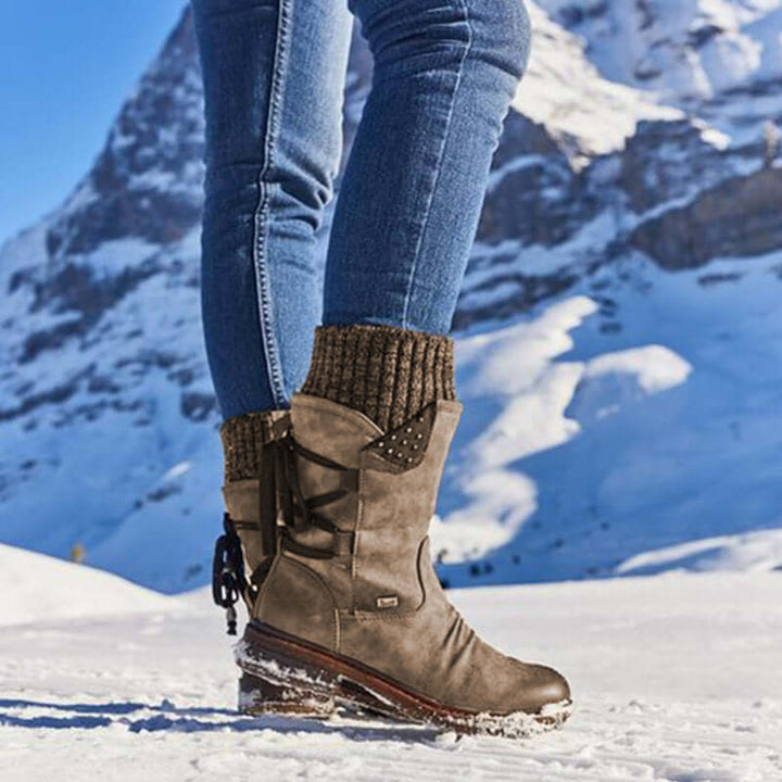 Juliana Bottes de Neige Femme Bottes Mi-Hautes d’Hiver en Cuir PU Résistant & Semelle Robuste, vue 8