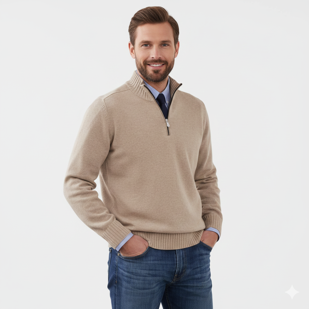 Brad Pull Quarter-Zip Homme Tricot Doux Respirant avec Col Zippé & Coupe Regular, vue 7