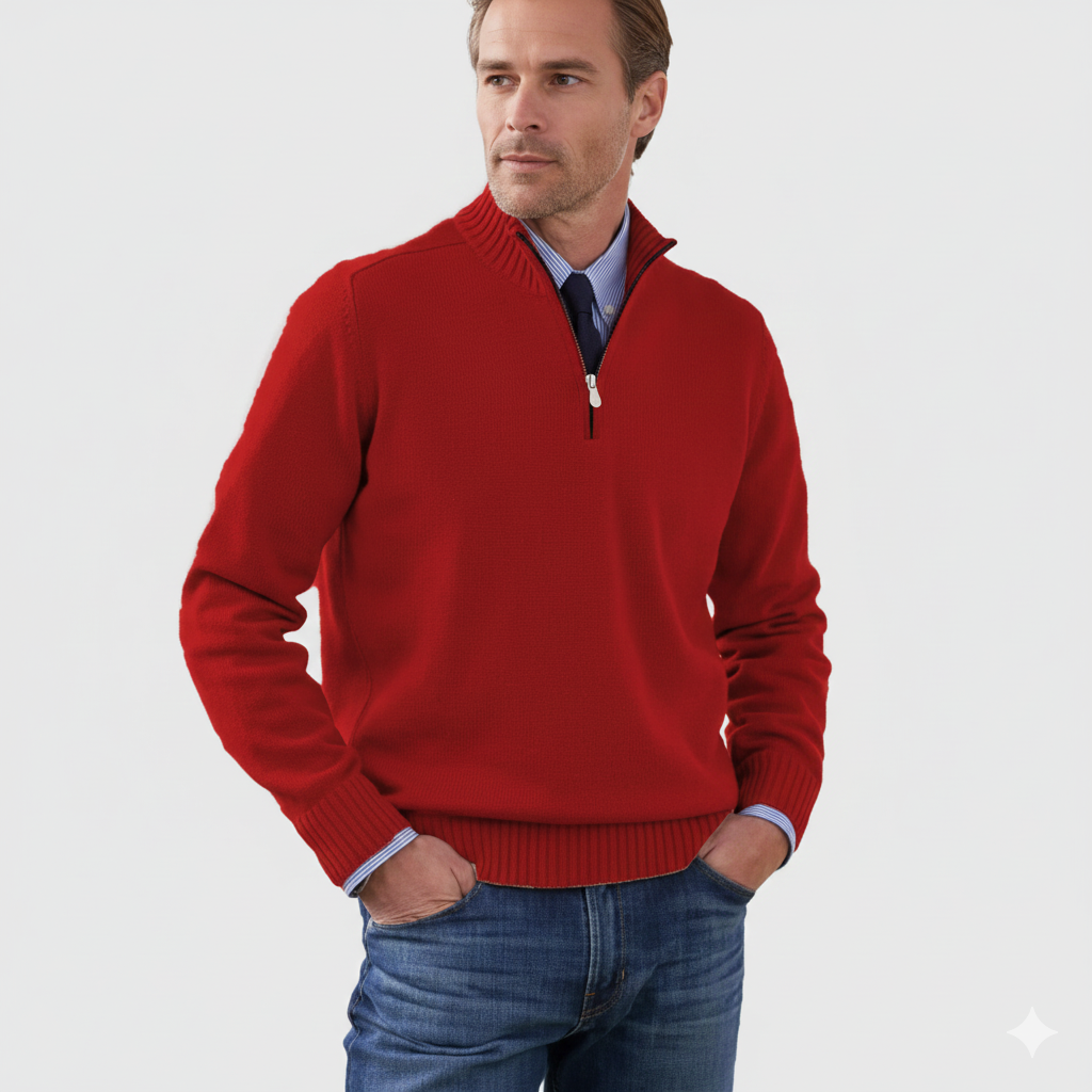 Brad Pull Quarter-Zip Homme Tricot Doux Respirant avec Col Zippé & Coupe Regular