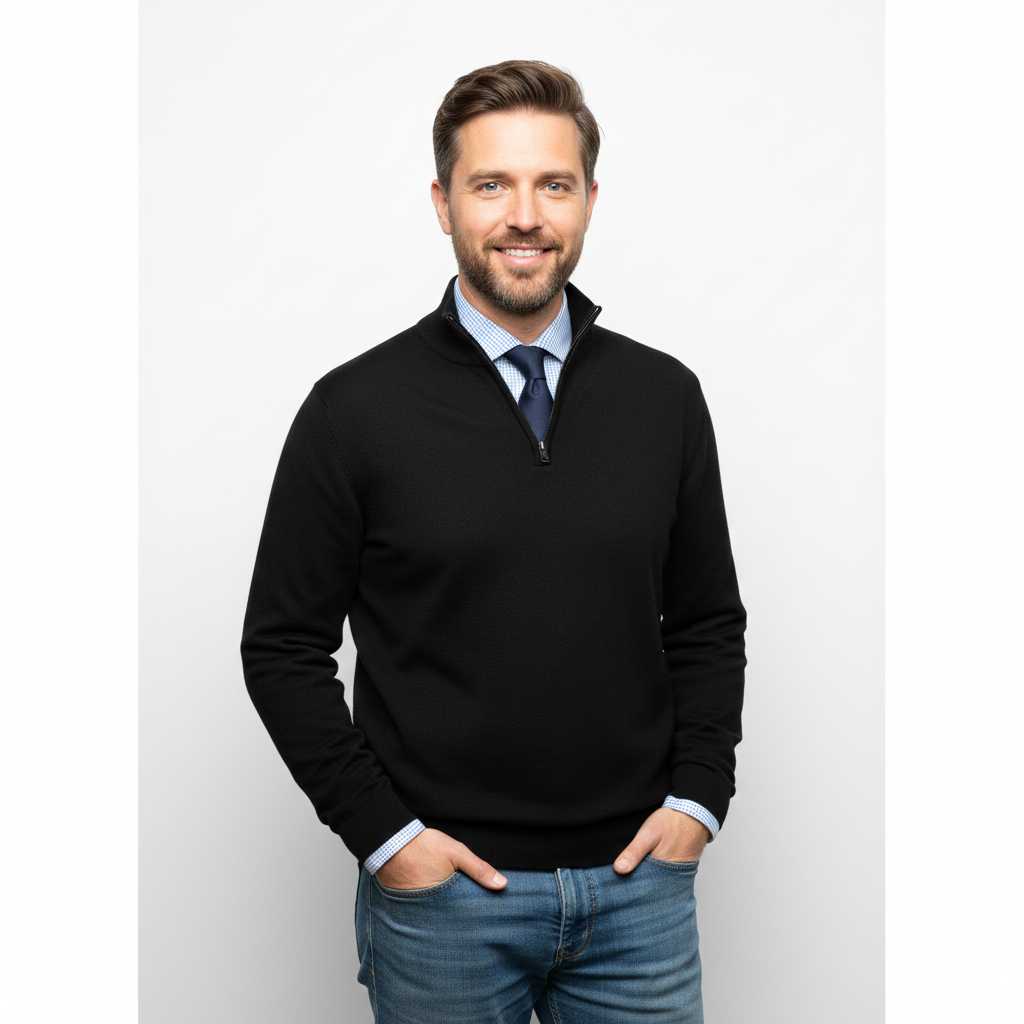 Brad Pull Quarter-Zip Homme Tricot Doux Respirant avec Col Zippé & Coupe Regular, vue 3