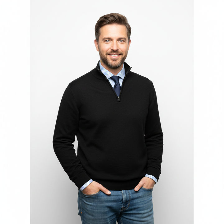 Brad Pull Quarter-Zip Homme Tricot Doux Respirant avec Col Zippé & Coupe Regular, vue 3