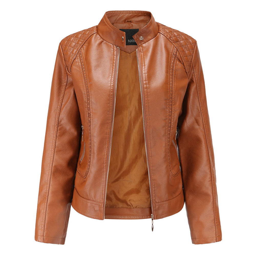 Janiyah Veste Femme en Cuir Col Montant Chic, Fermetures Éclair & Style Moderne Élégant, vue 2