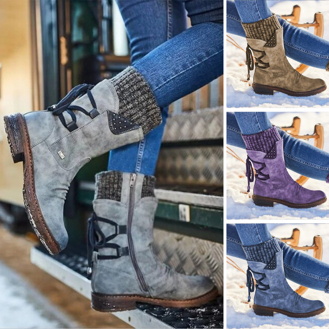 Juliana Bottes de Neige Femme Bottes Mi-Hautes d’Hiver en Cuir PU Résistant & Semelle Robuste, vue 9