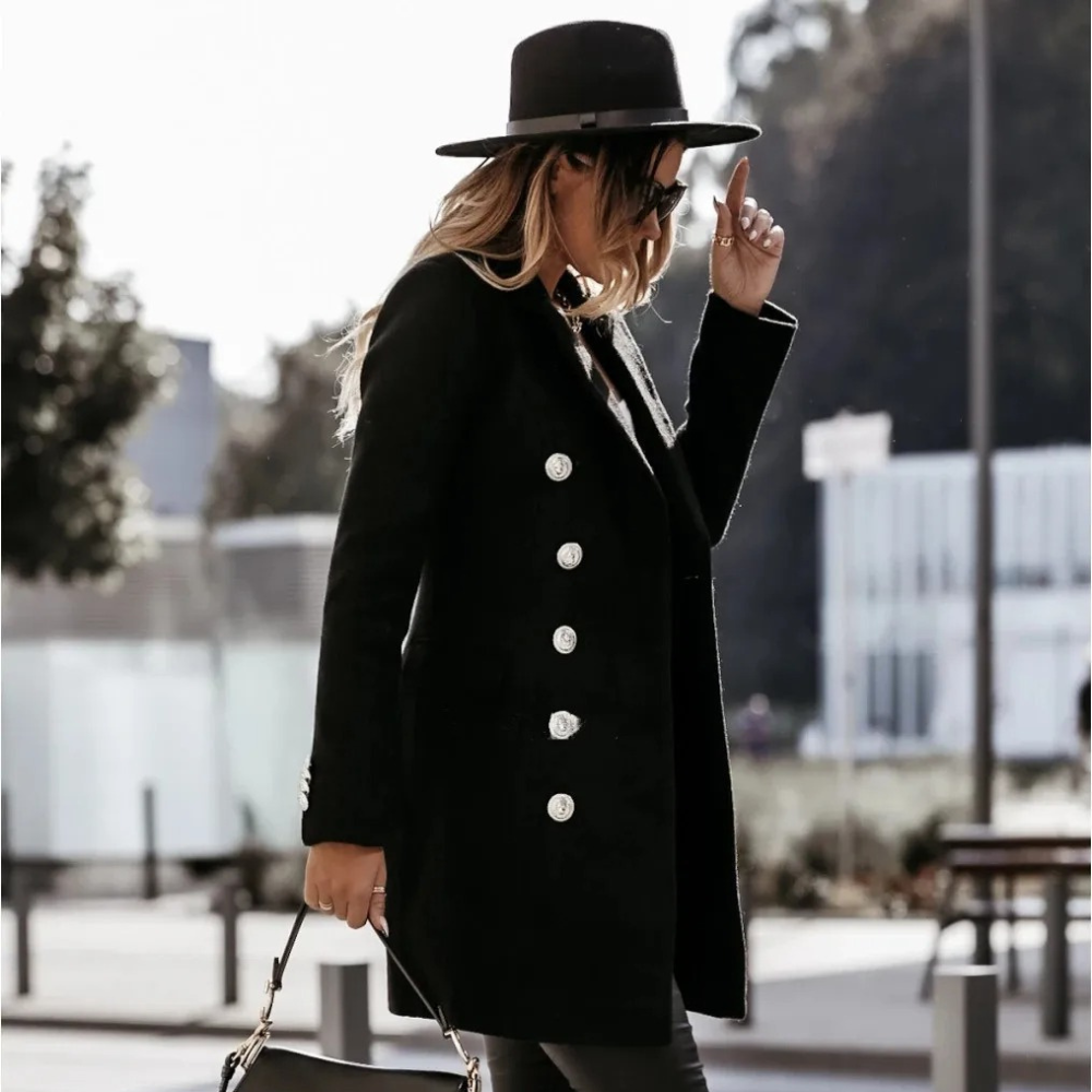 Gracelynn Trench Coat Réversible en Mélange de Laine pour Femme Manteau Long Élégant avec Boutons Argentés, vue 6