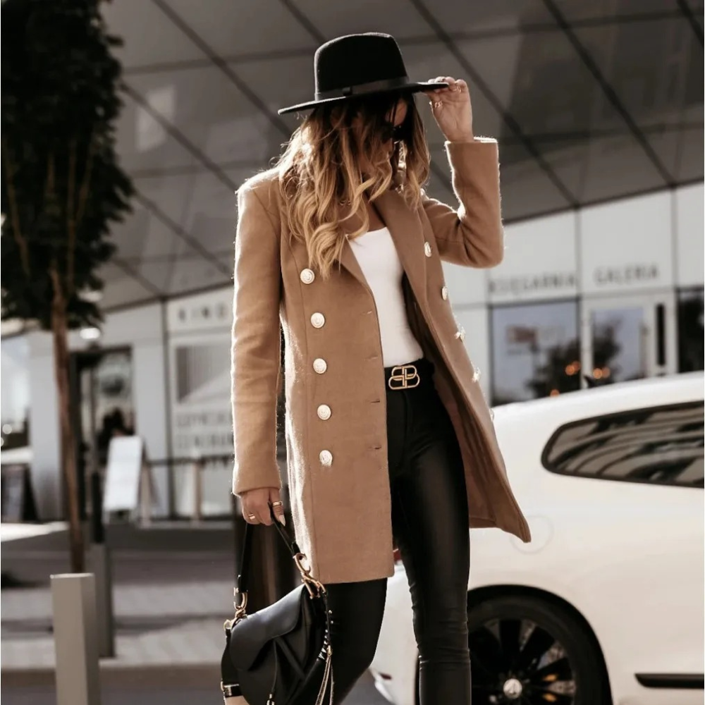 Gracelynn Trench Coat Réversible en Mélange de Laine pour Femme Manteau Long Élégant avec Boutons Argentés, vue 4