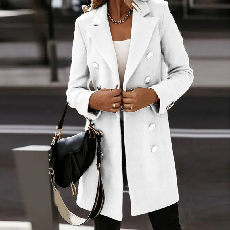 Gracelynn Trench Coat Réversible en Mélange de Laine pour Femme Manteau Long Élégant avec Boutons Argentés