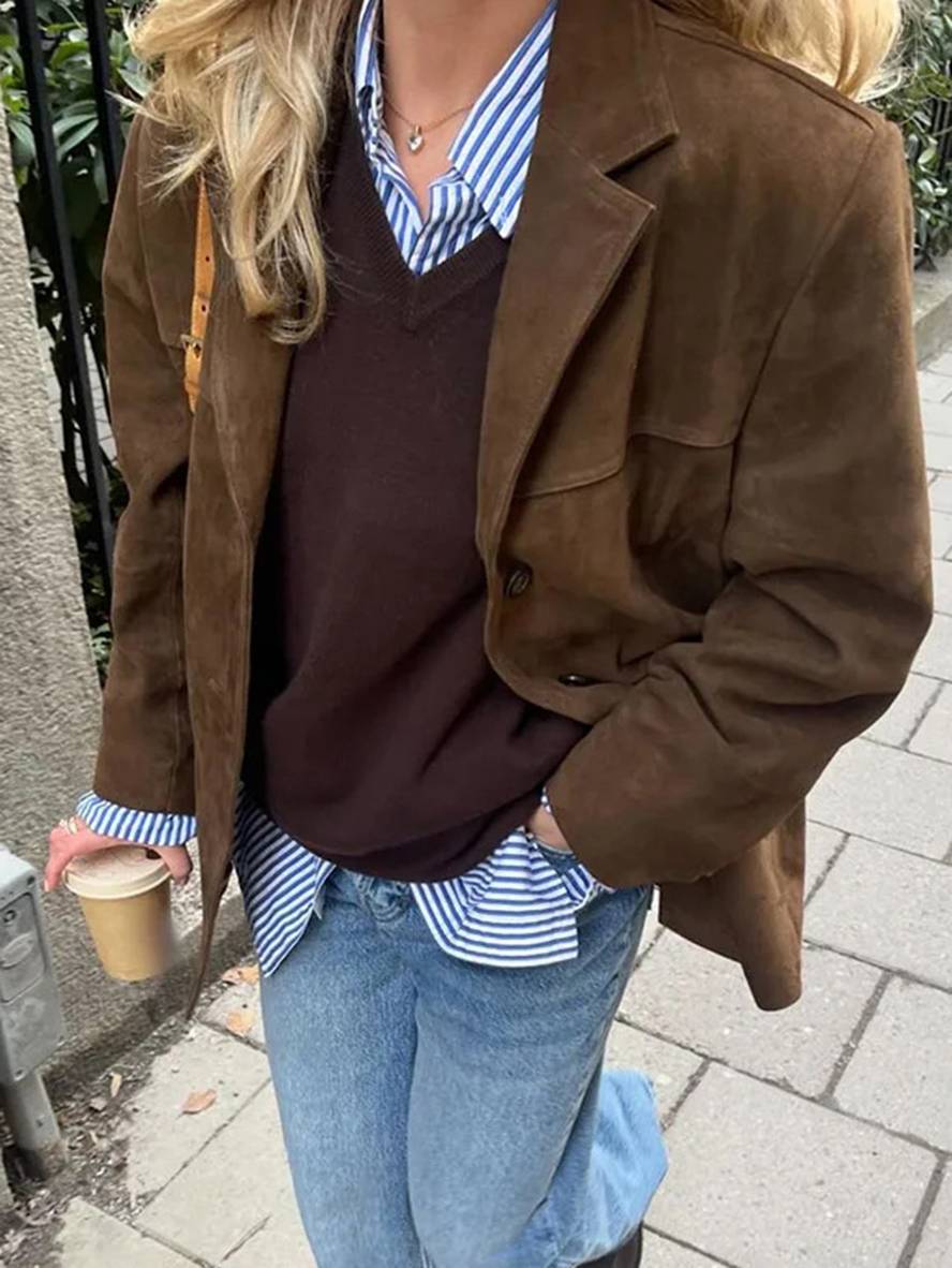 Chelsey Veste Femme en Suède Vintage Coupe Ample, Élégante & Pratique avec Poches, vue 3