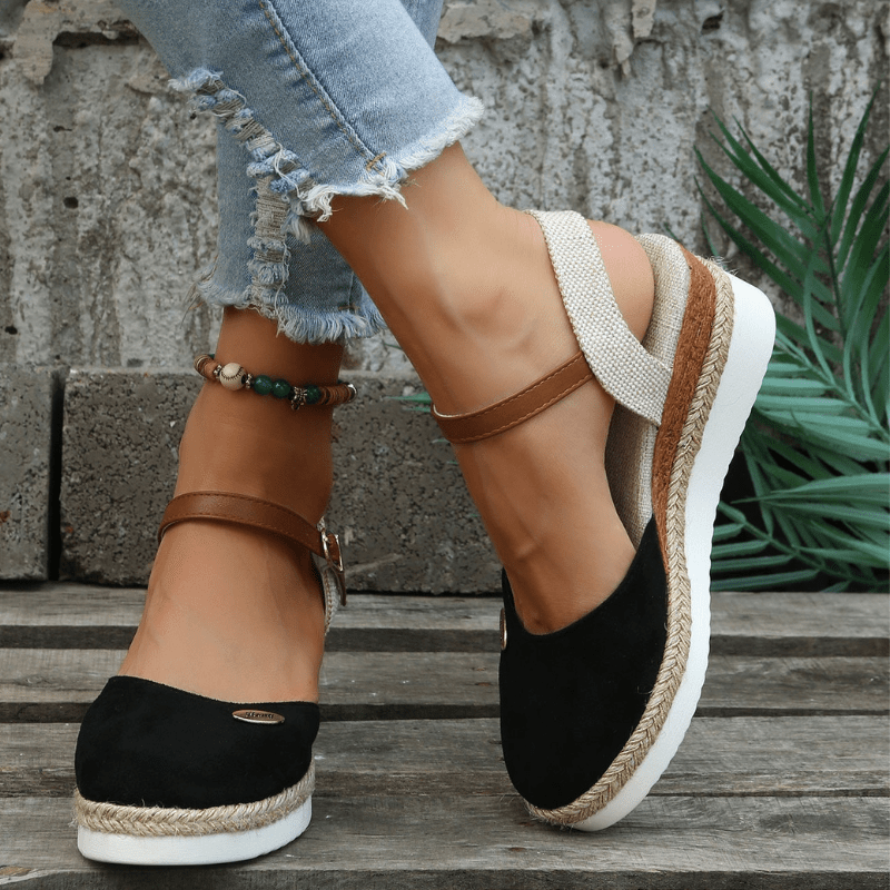 Carina Sandales Femme Élégante Compensée avec Fermeture à Boucle Ajustable et Style Bohème, vue 5