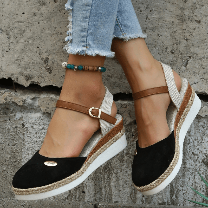 Carina Sandales Femme Élégante Compensée avec Fermeture à Boucle Ajustable et Style Bohème, vue 6