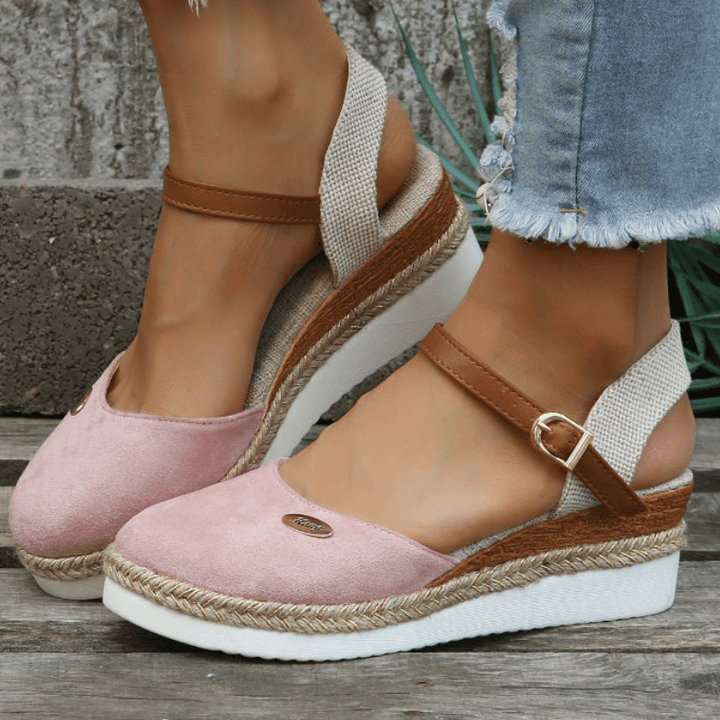 Carina Sandales Femme Élégante Compensée avec Fermeture à Boucle Ajustable et Style Bohème, vue 4