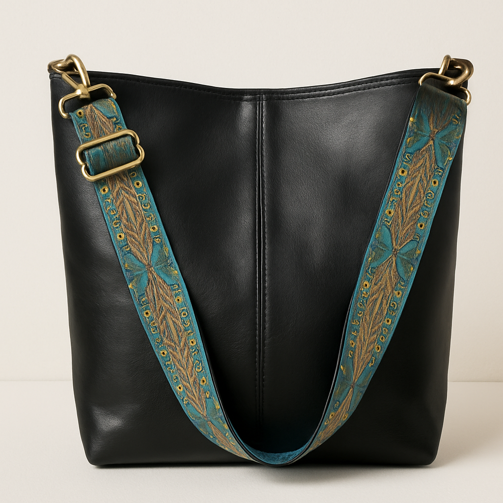 Caroline Sac Seau Femme Cuir Vegan Lisse avec Bandoulière Brodée & Style Bohème Chic