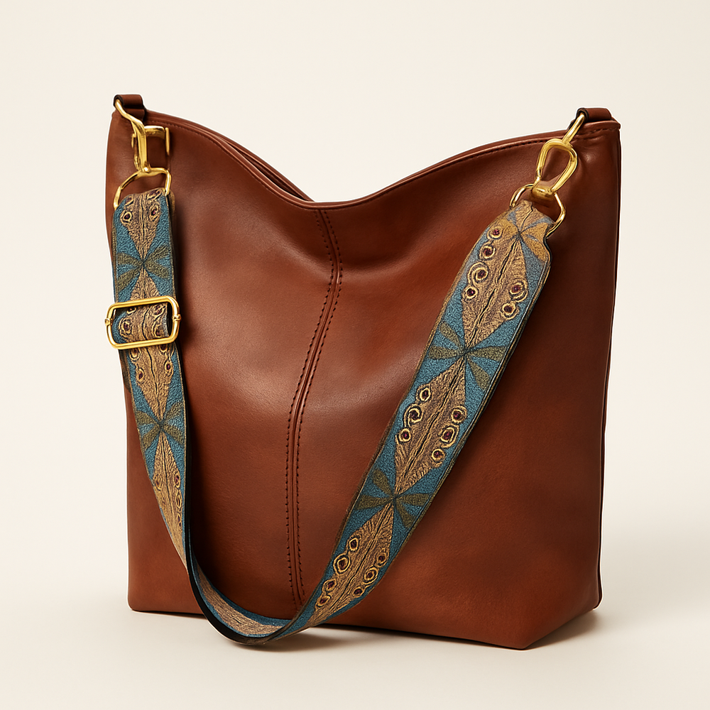 Caroline Sac Seau Femme Cuir Vegan Lisse avec Bandoulière Brodée & Style Bohème Chic, vue 2