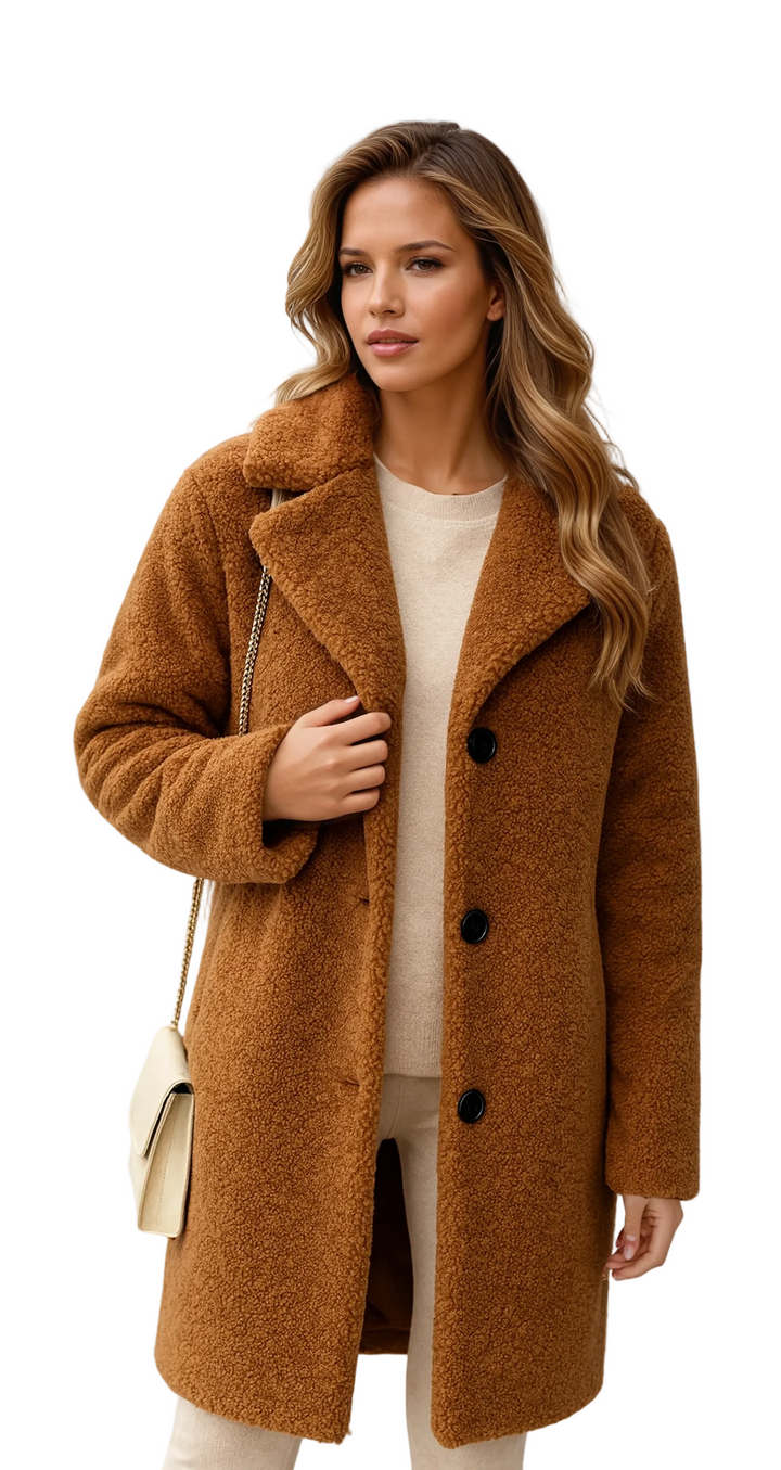 Mayleen Manteau Teddy Femme Veste Douce et Chaude avec Col Revers et Fermeture à Boutons, vue 3