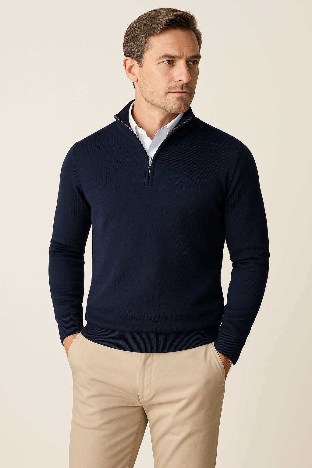 Zane Pull à Col Zippé Homme Maille Mélange Coton Douce avec Coupe Moderne & Confort Toutes Saisons