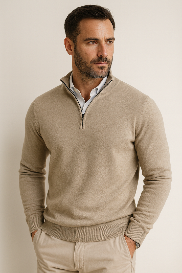 Zane Pull à Col Zippé Homme Maille Mélange Coton Douce avec Coupe Moderne & Confort Toutes Saisons, vue 3