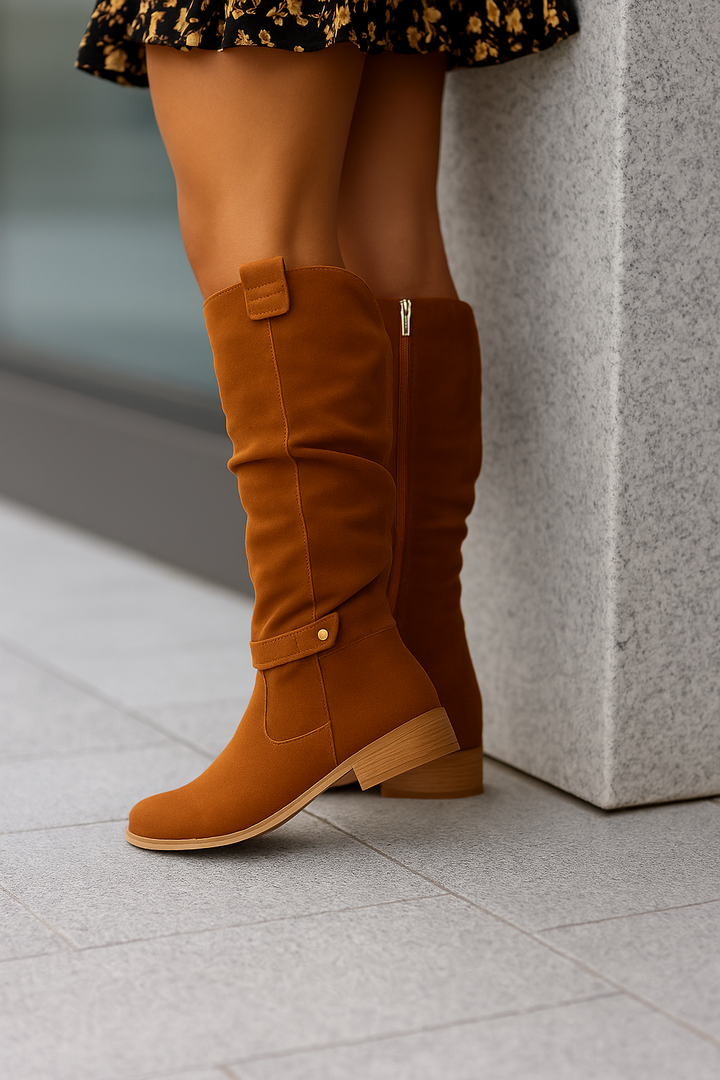 Nora Bottes Femme en Daim Hautes au Genou avec Détail Nœud et Fermeture Éclair Pratique, vue 3