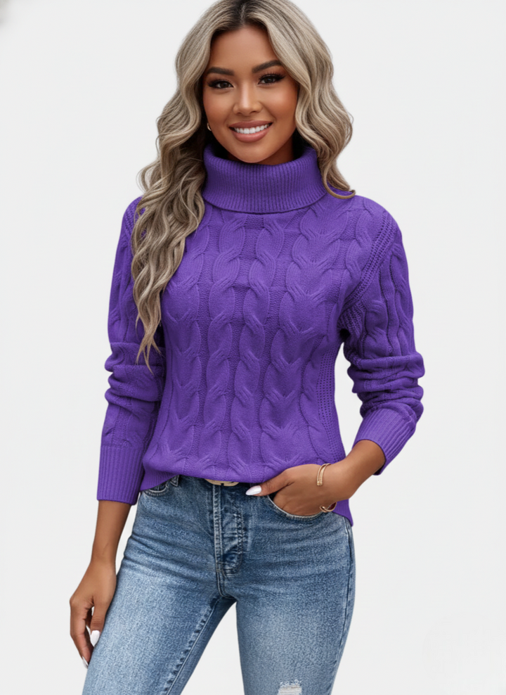 Chelsey Pull Col Femme Maille Câblée Tricot Chaud Élégant avec Motif Classique, vue 5