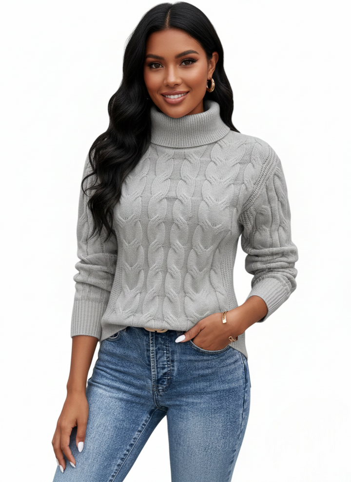 Chelsey Pull Col Femme Maille Câblée Tricot Chaud Élégant avec Motif Classique