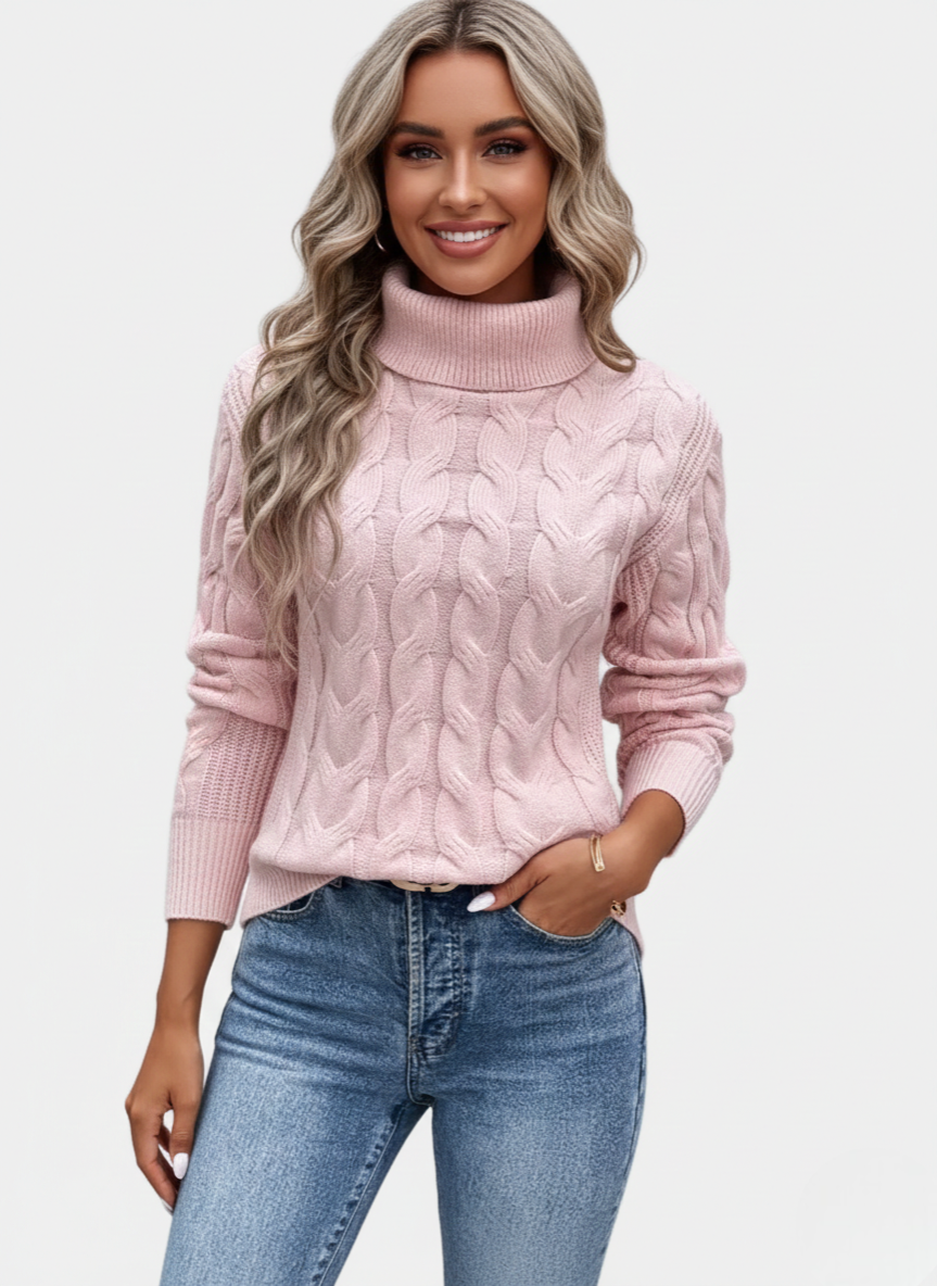Chelsey Pull Col Femme Maille Câblée Tricot Chaud Élégant avec Motif Classique, vue 3