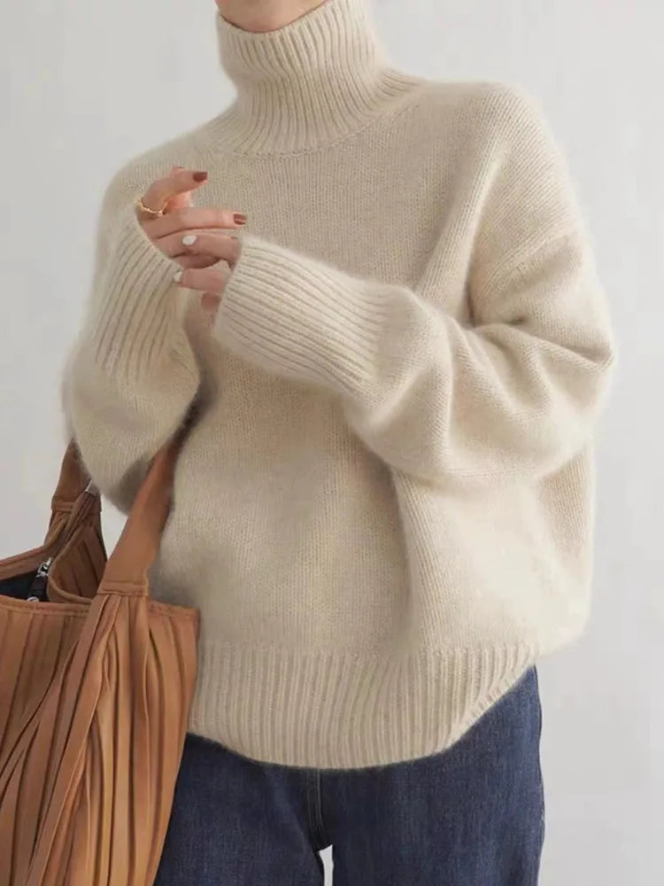 Lynn Pull Femme Col Roulé en Laine Douce & Élégant pour Look Chic d’Hiver