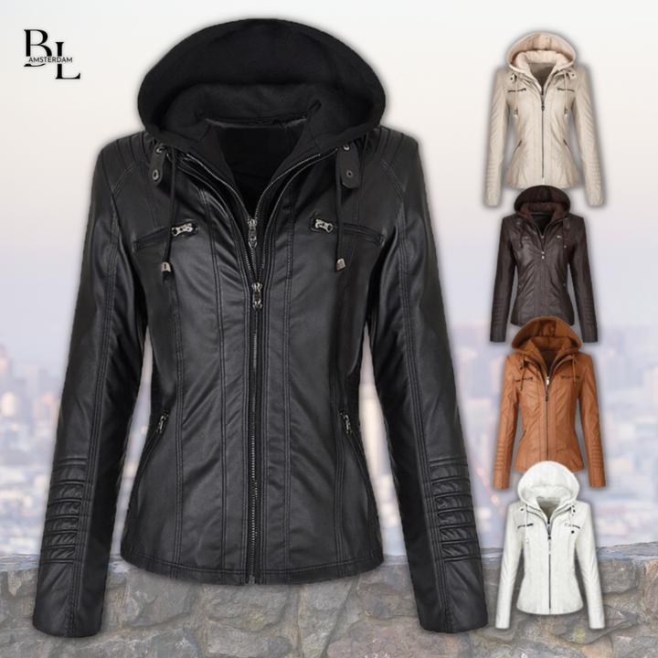 Xyla Veste Femme en Cuir Élégante avec Capuche, Fermeture Zippée & Poches Pratiques, vue 11