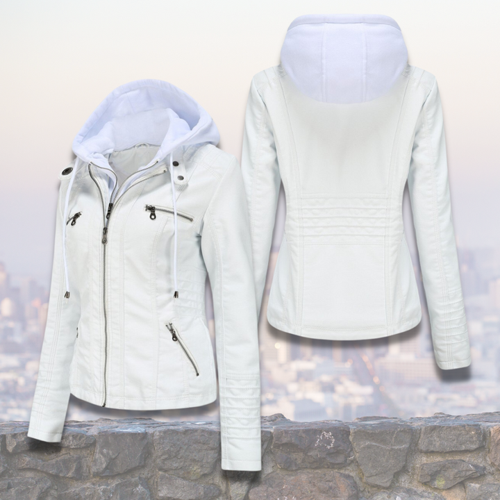 Xyla Veste Femme en Cuir Élégante avec Capuche, Fermeture Zippée & Poches Pratiques, vue 5