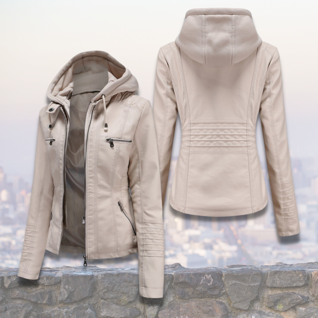 Xyla Veste Femme en Cuir Élégante avec Capuche, Fermeture Zippée & Poches Pratiques, vue 3