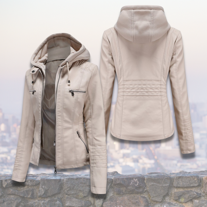 Xyla Veste Femme en Cuir Élégante avec Capuche, Fermeture Zippée & Poches Pratiques, vue 3