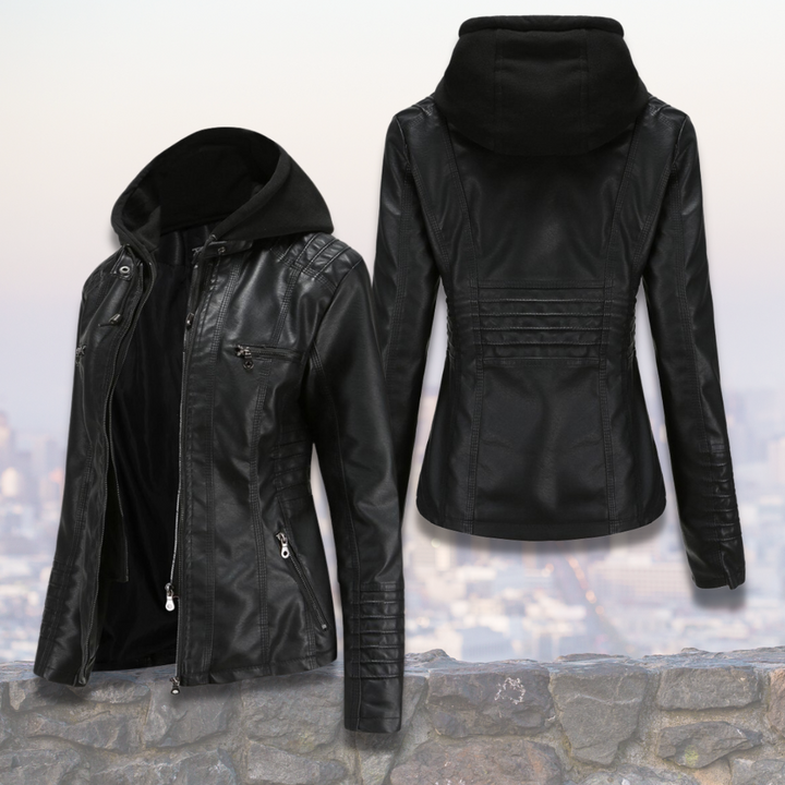 Xyla Veste Femme en Cuir Élégante avec Capuche, Fermeture Zippée & Poches Pratiques, vue 2