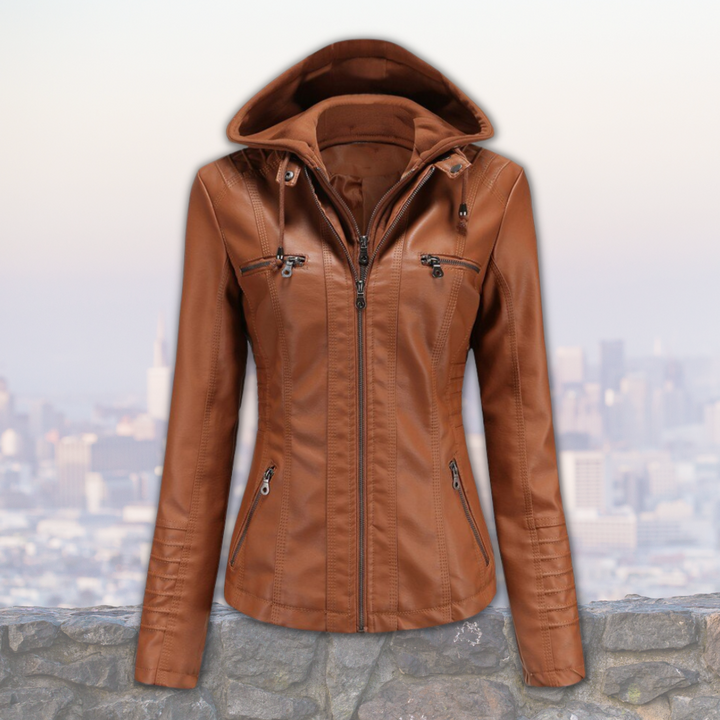 Xyla Veste Femme en Cuir Élégante avec Capuche, Fermeture Zippée & Poches Pratiques, vue 9