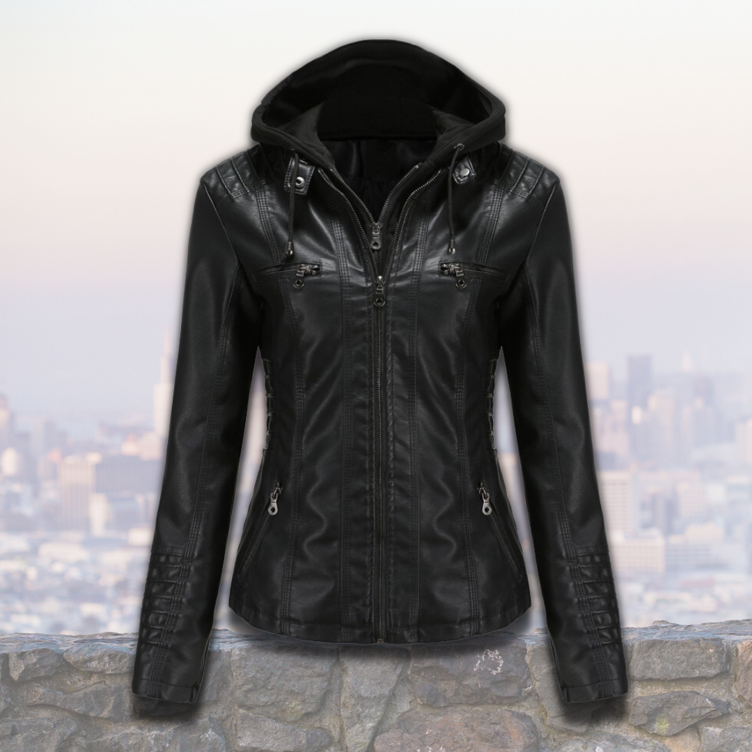Xyla Veste Femme en Cuir Élégante avec Capuche, Fermeture Zippée & Poches Pratiques, vue 10
