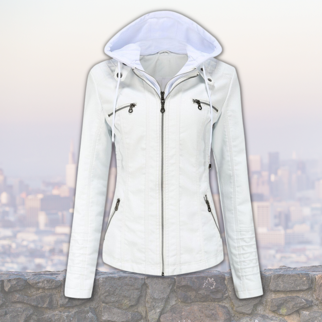 Xyla Veste Femme en Cuir Élégante avec Capuche, Fermeture Zippée & Poches Pratiques, vue 7