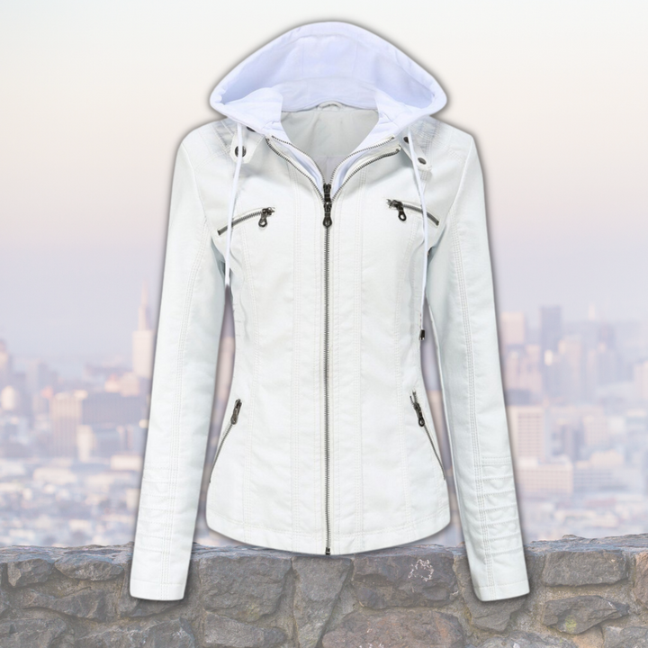 Xyla Veste Femme en Cuir Élégante avec Capuche, Fermeture Zippée & Poches Pratiques, vue 7