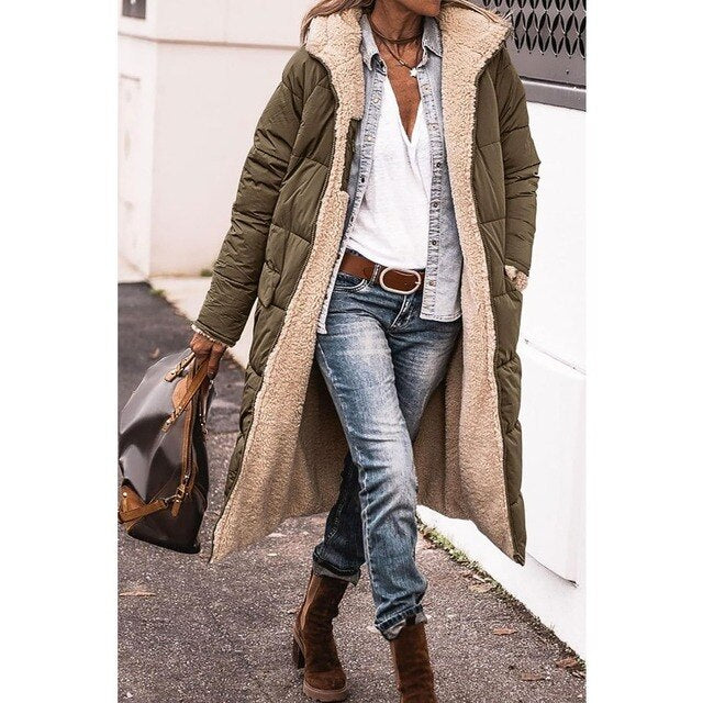 Rosalie Manteau Femme Hiver Long Manteau Polaire Réversible avec Capuche Chaude et Chic, vue 3
