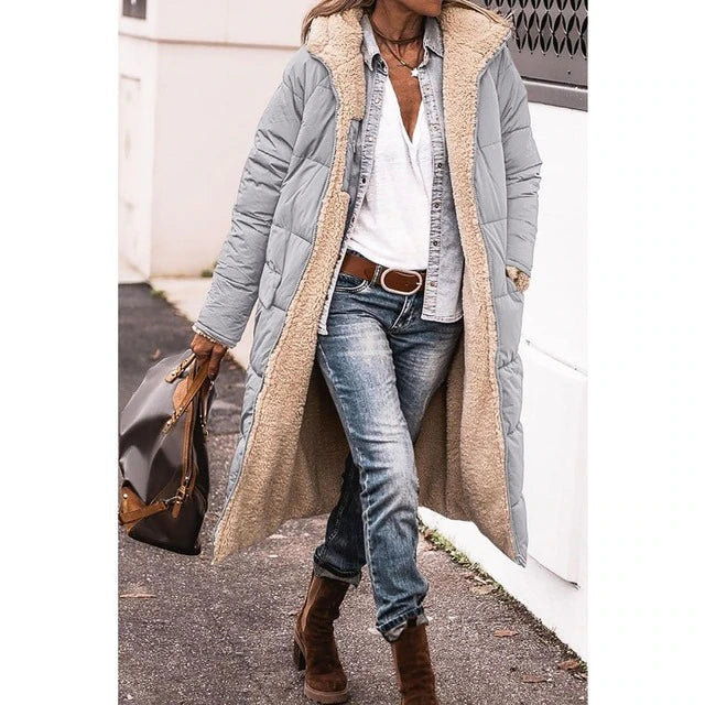 Rosalie Manteau Femme Hiver Long Manteau Polaire Réversible avec Capuche Chaude et Chic, vue 5
